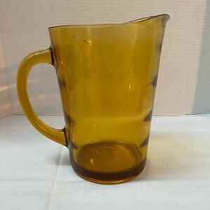 Vintage Amber Tea Pitcher Thick Glass 8” Ribbed Pattern (AY)